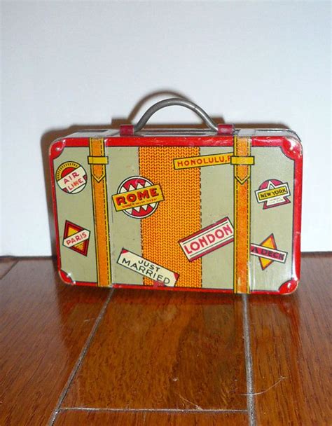 antique metal tin travel luggage toy box|antique tin suitcases.